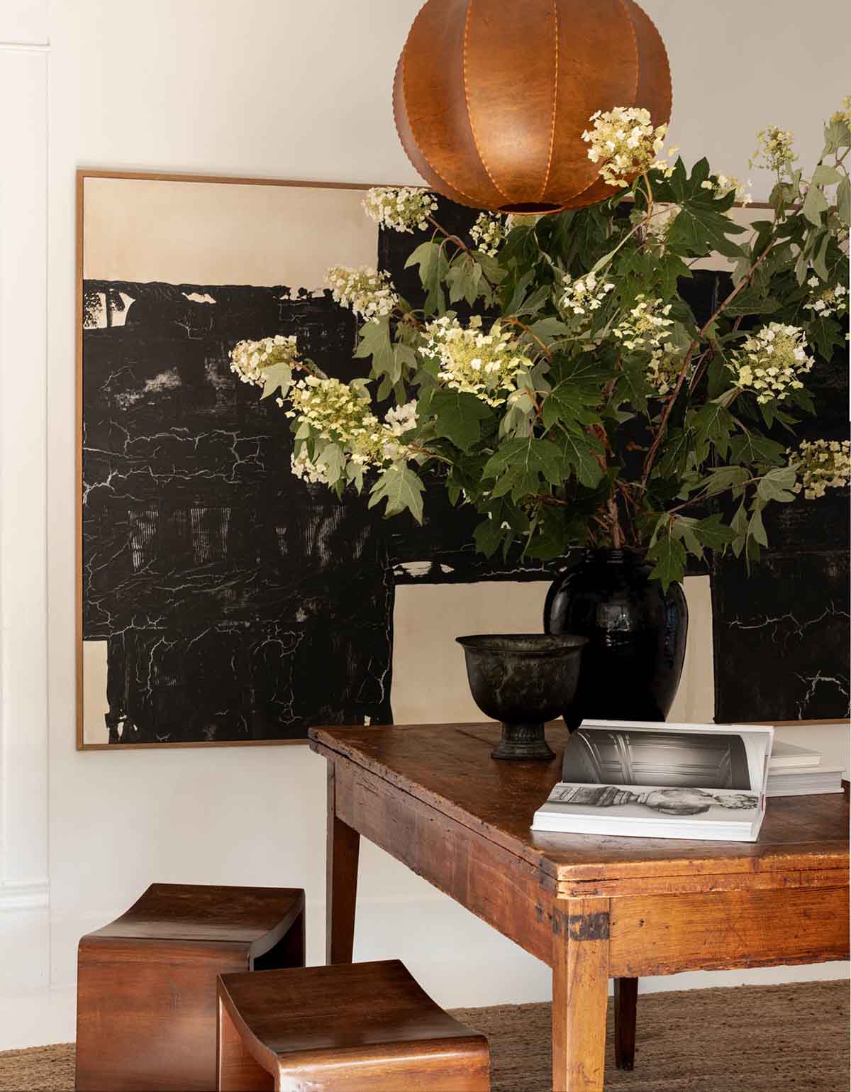 Black ceramic vase, minimalist style, luxury decoration item for villa