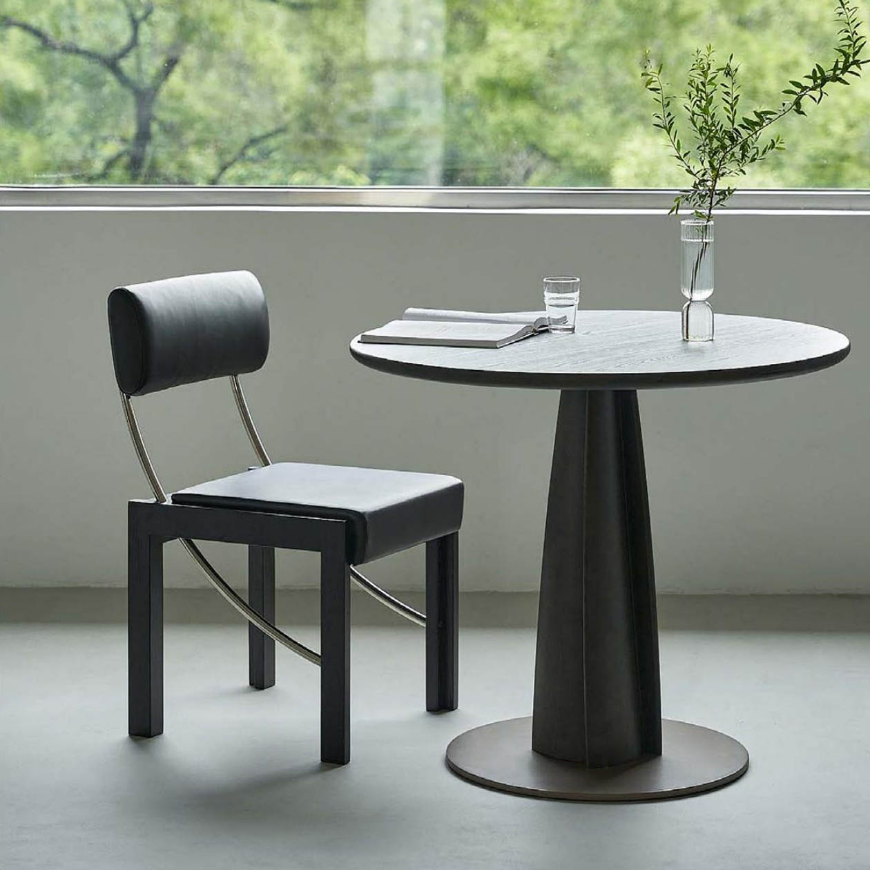 Minimalist Black Leather Accent Chair with Pure Black Finish