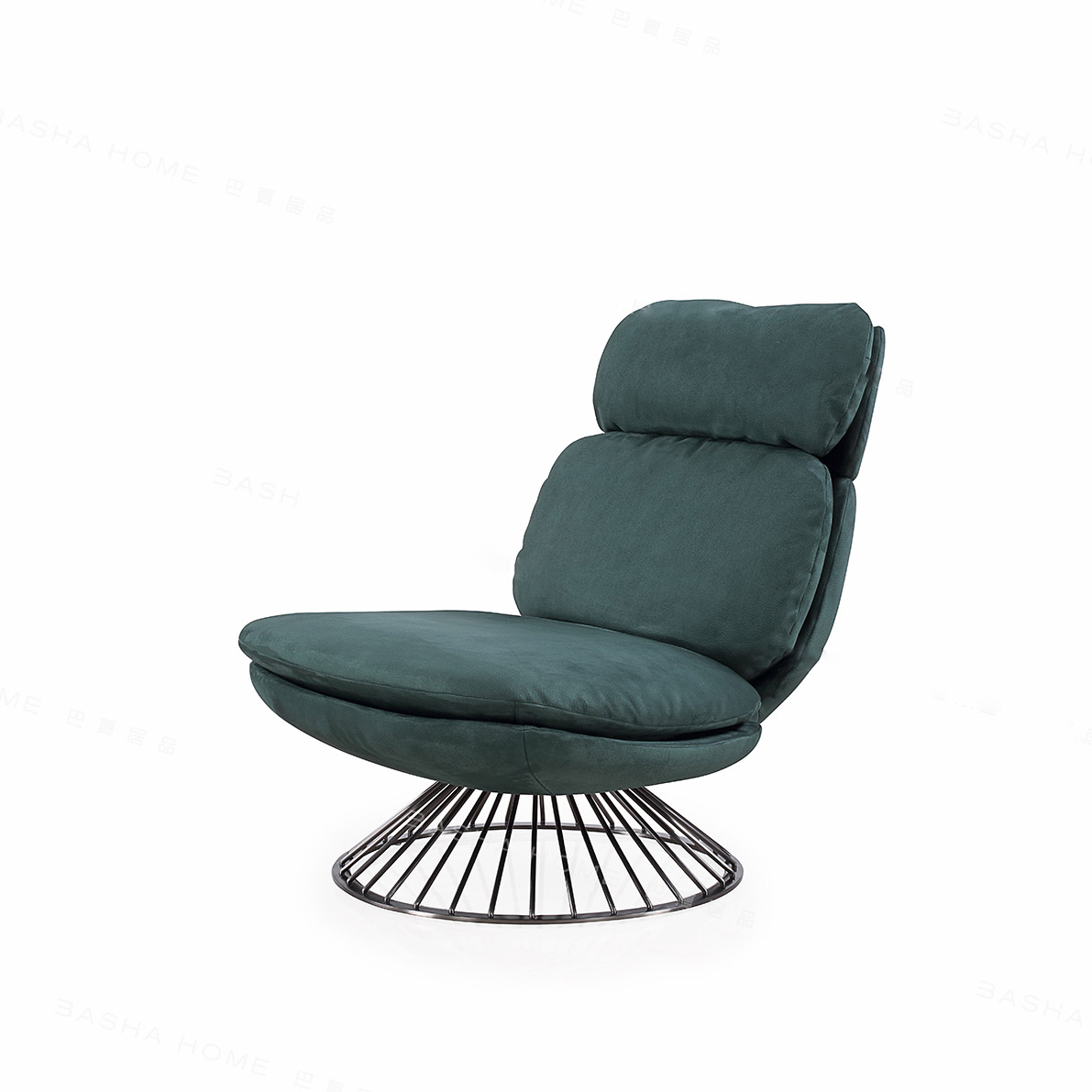 Minimalist Round-Base Lounge Chair in Brushed Titanium – Perfect for Bedroom or Executive Spaces