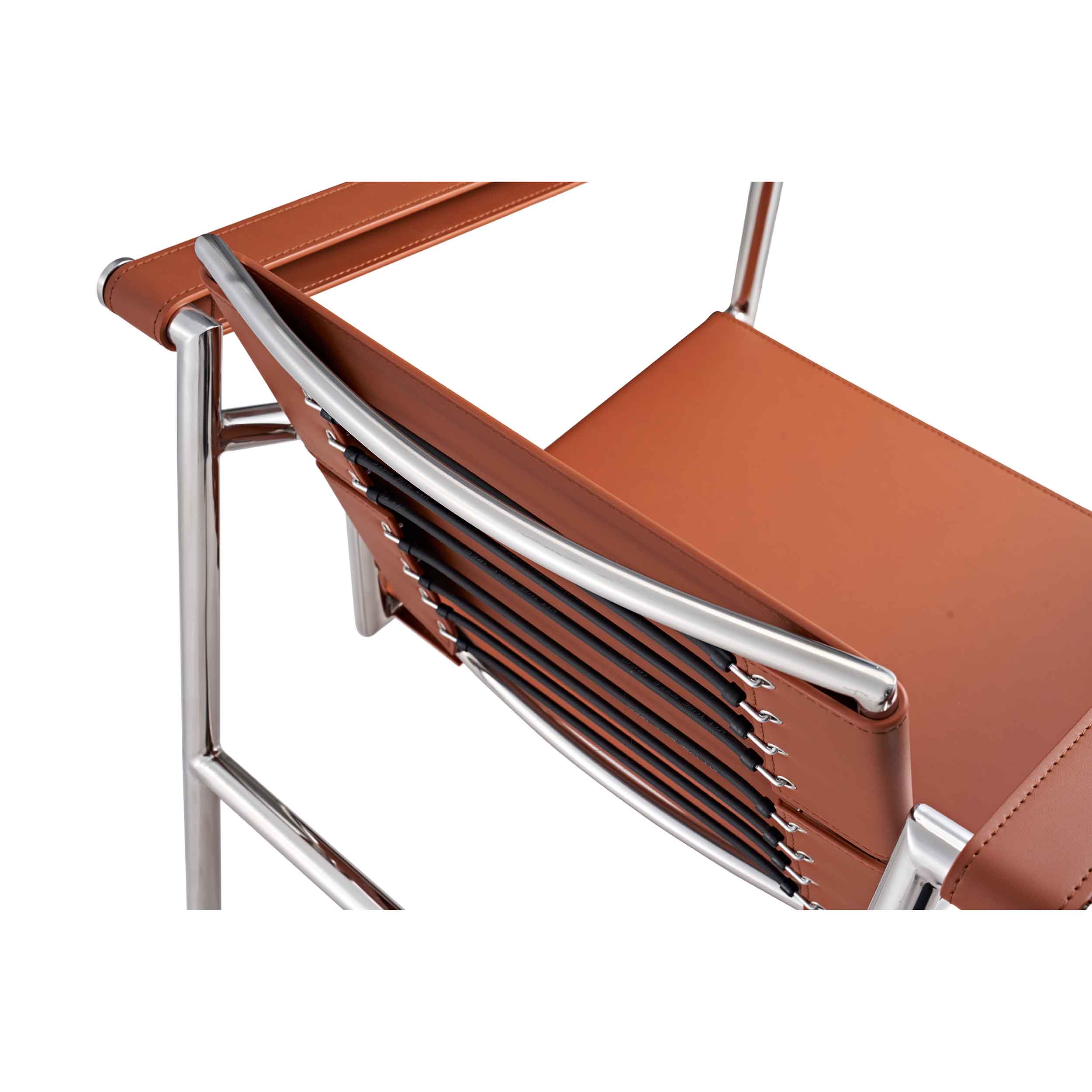 Brown leather and metal chair with modern Bauhaus-inspired style