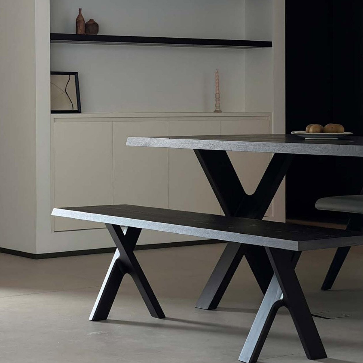 Commercial-grade restaurant table and bench made from solid wood