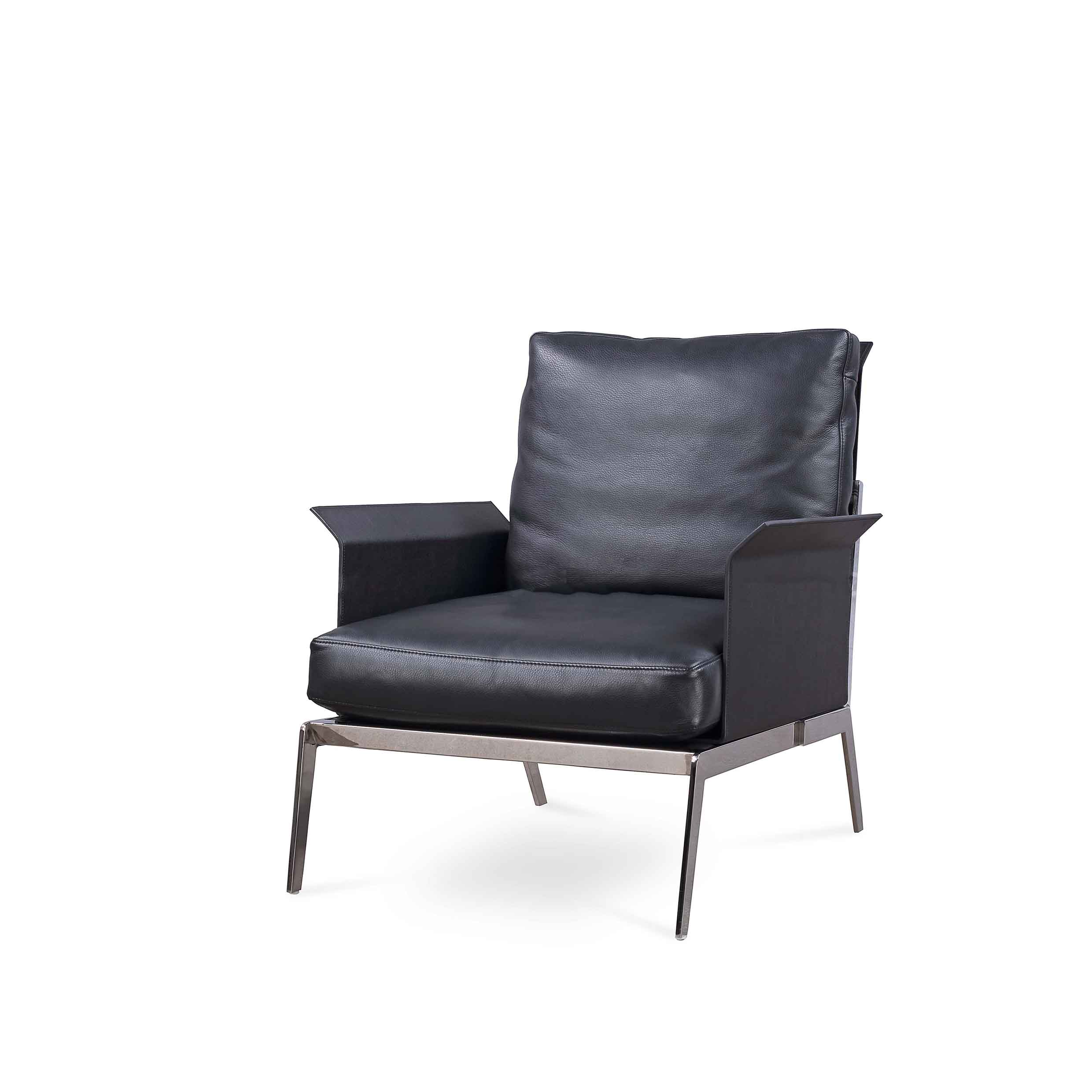 High-End Luxury Vintage Black Leather Armchair, Italian Style for Office