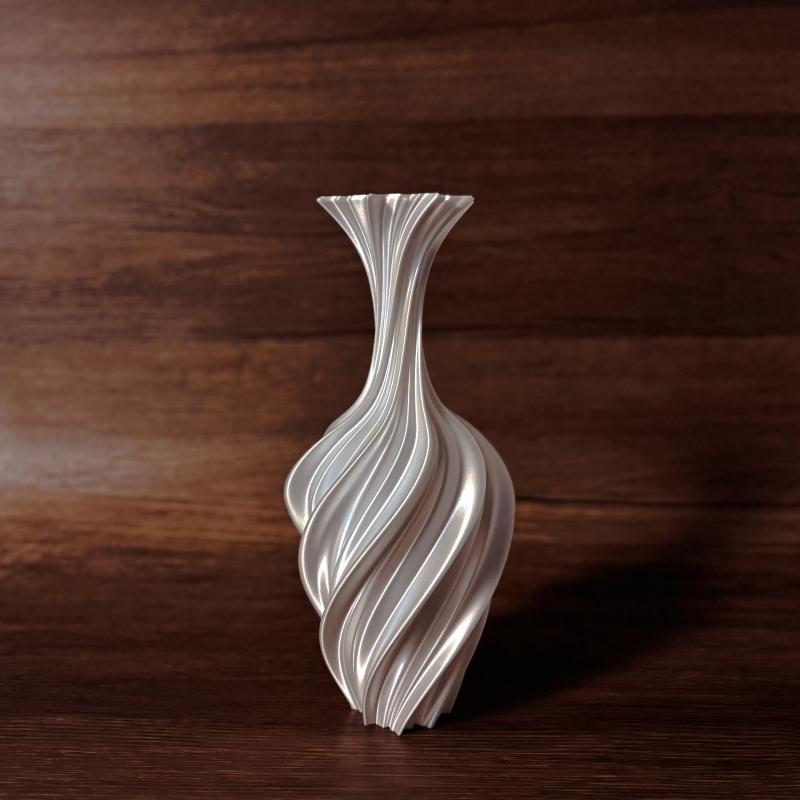 Minimalist luxury white resin vase with 3D printed twisted design