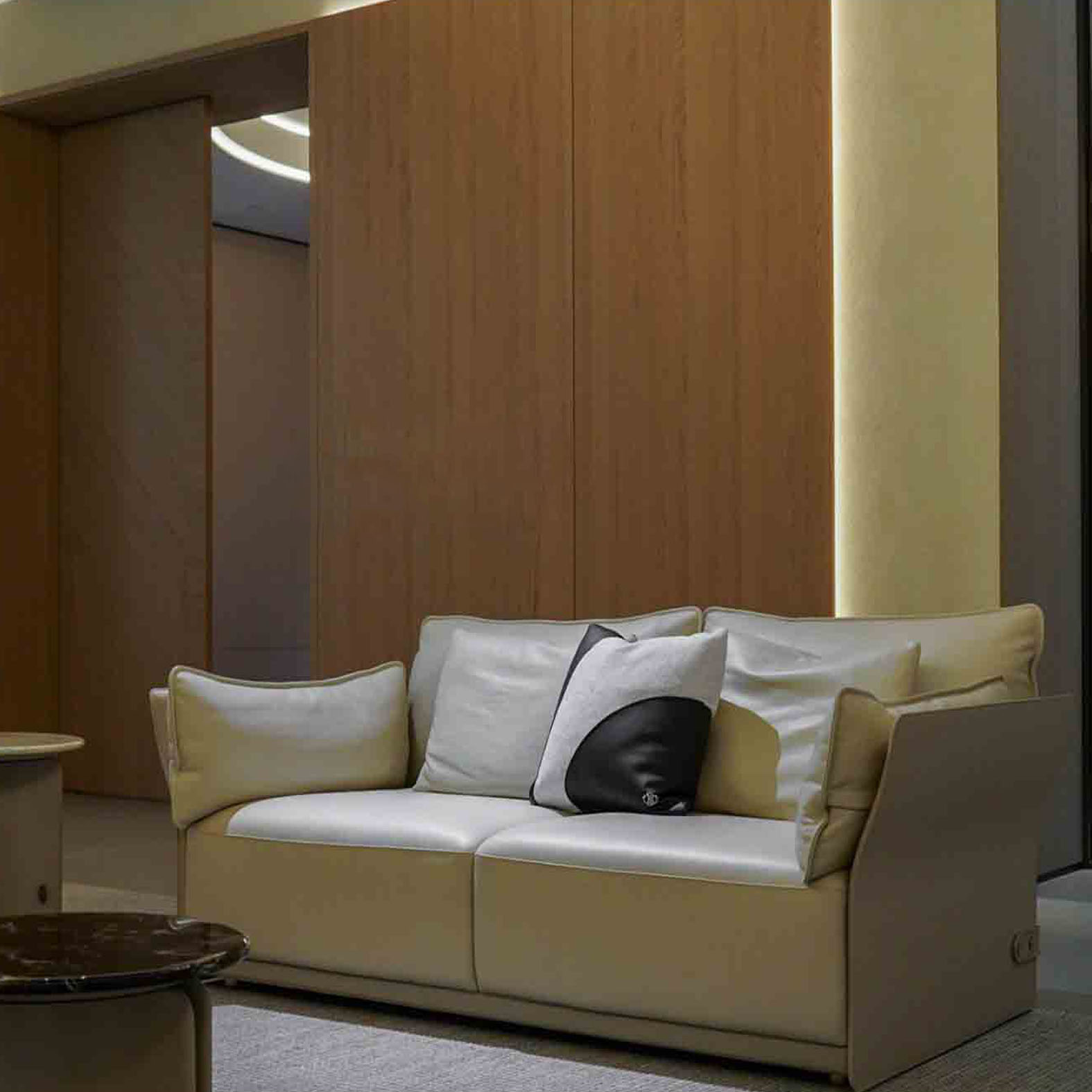 Modern spacious lounge area with elegant sectional sofa