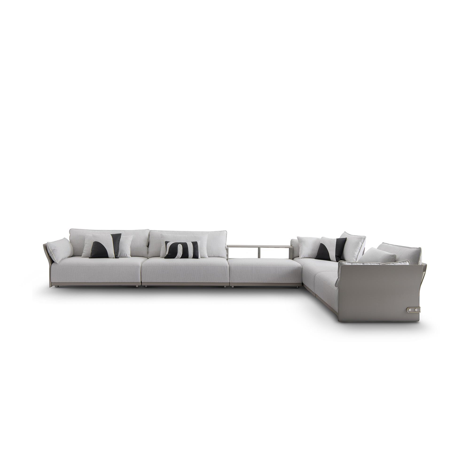 Divano sezionale in stile vecchio stile premium in pelle grigia e tessuto