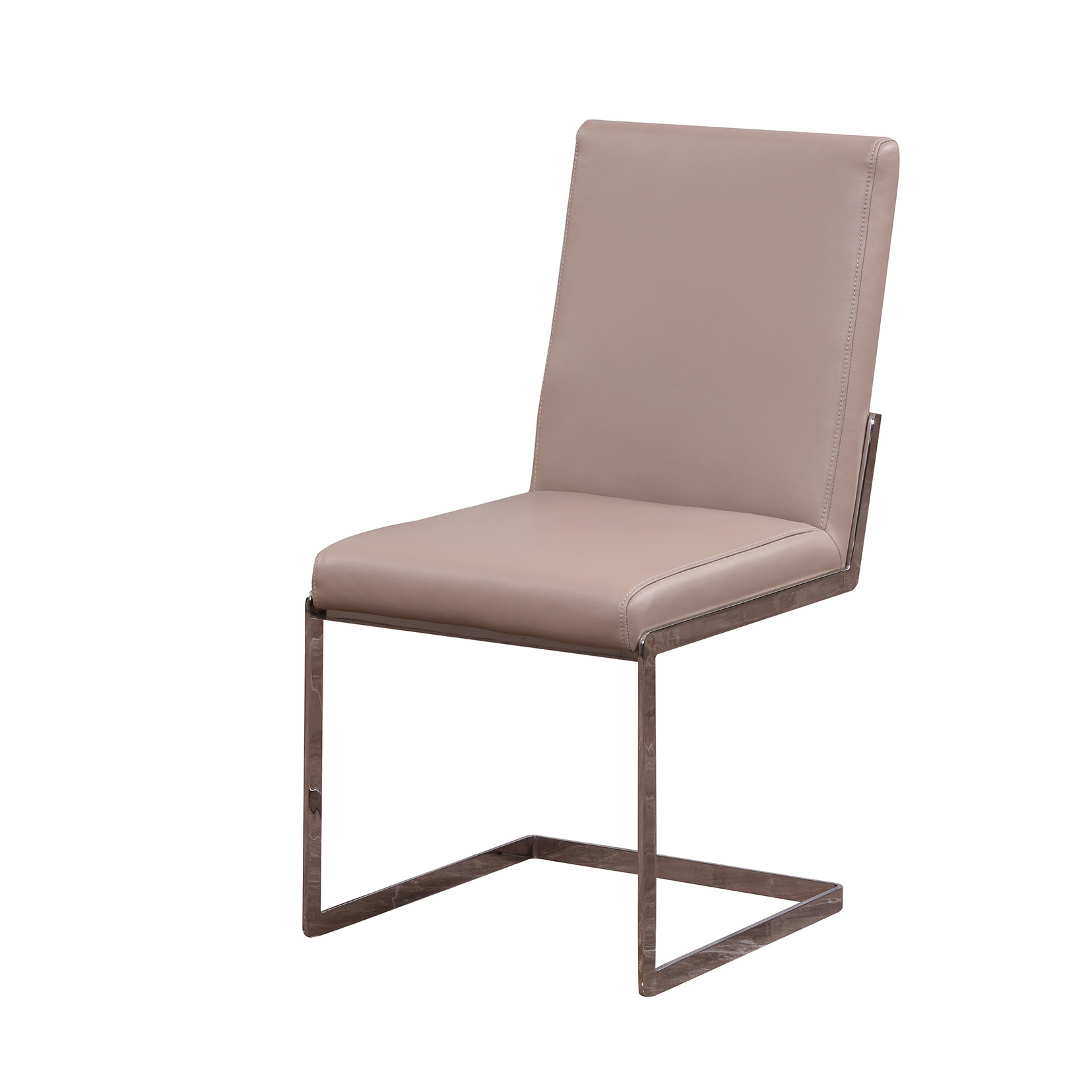 Detail shot of gold metal legs and stitching on luxury leather dining room chair