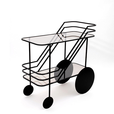 High-contrast black and white version of the modern bar cart design