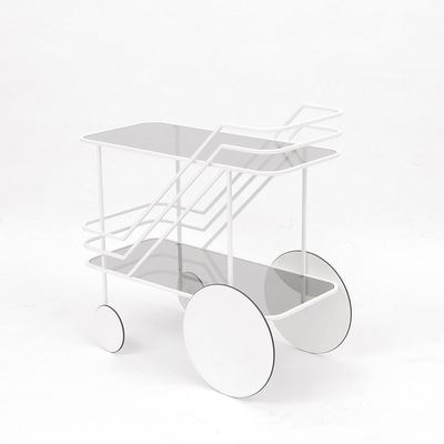 Minimal white bar cart with clean lines and wheels