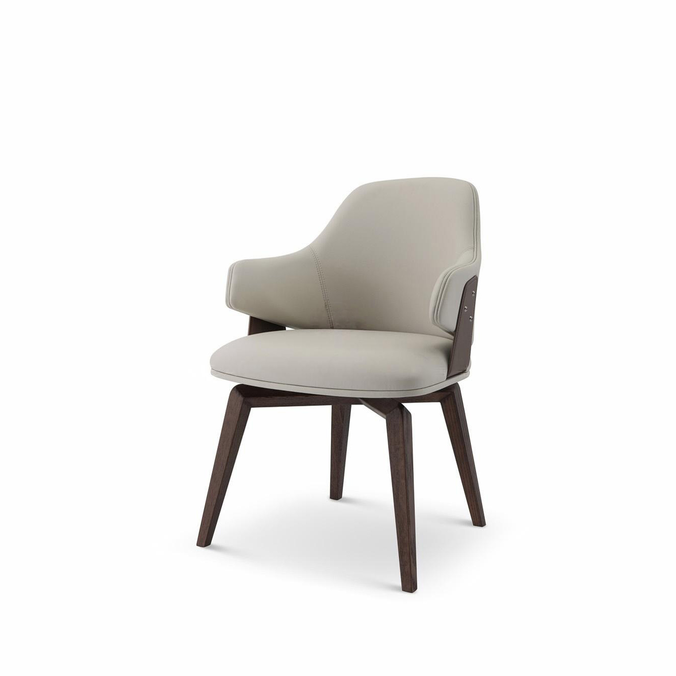 Minimalist Italian leather dining chair with armrest in ivory