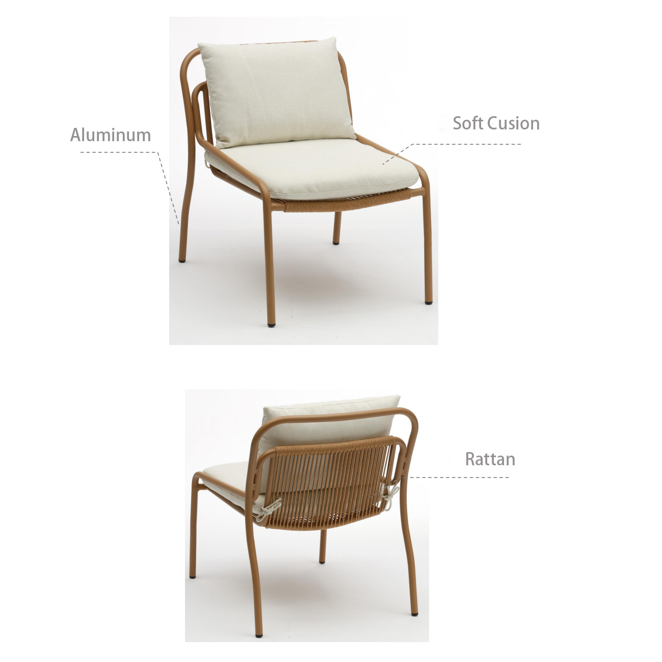 Single rattan patio chair for garden or balcony