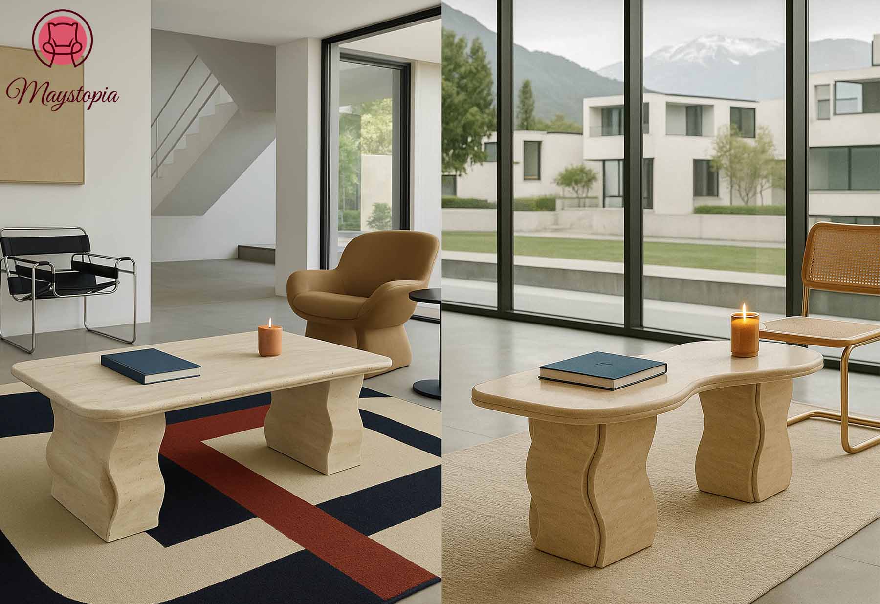 Tavolino in travertino bianco,decorazione della villa