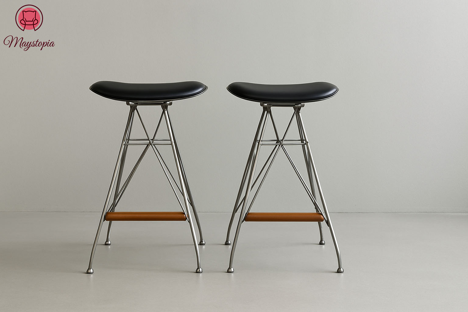 Black Upholstered bar stool in stainless steel