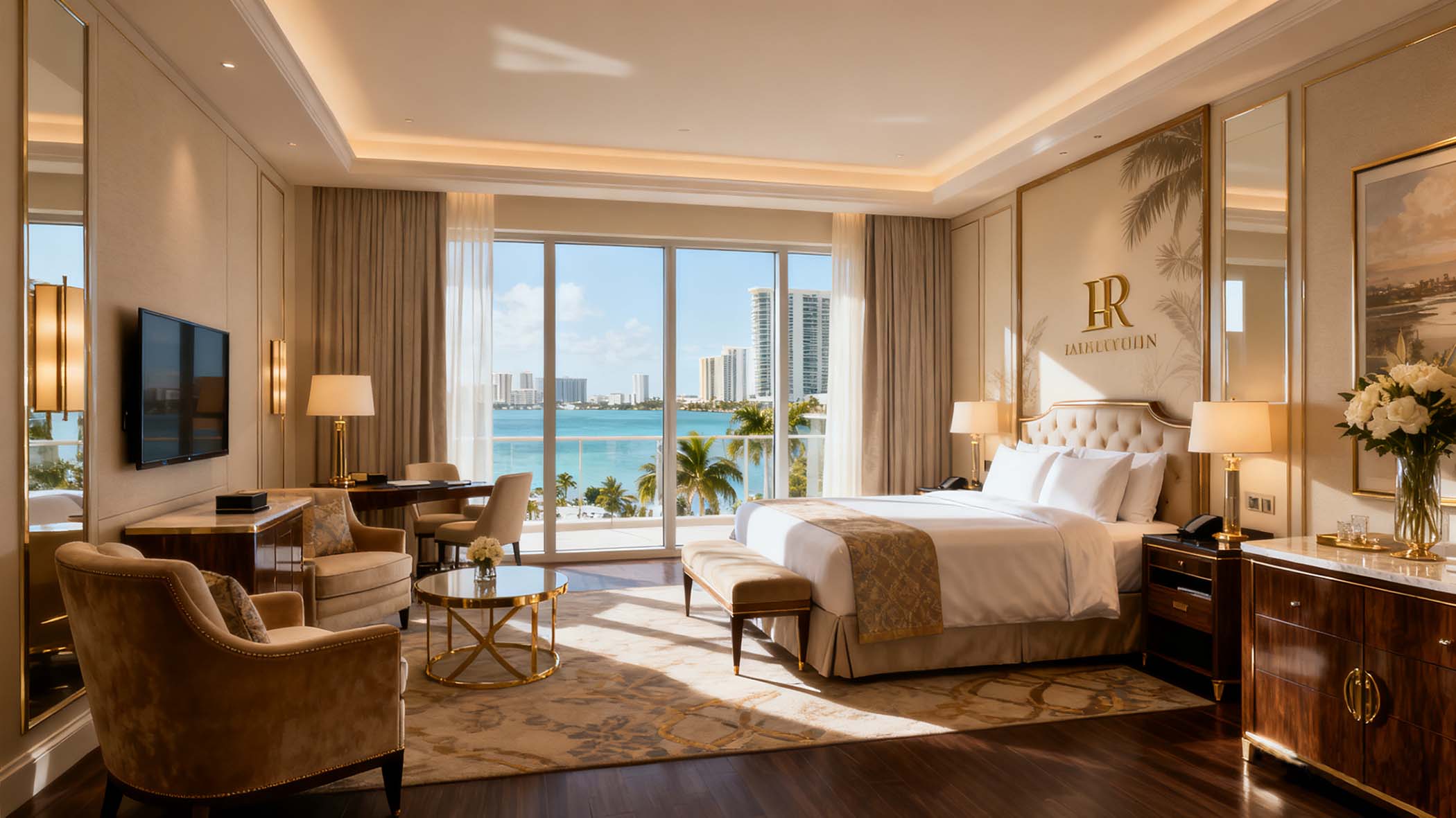 Luxury hotel room - The space features high-end hospitality furniture aligned with the brand’s image, boasting a refined and consistent style.