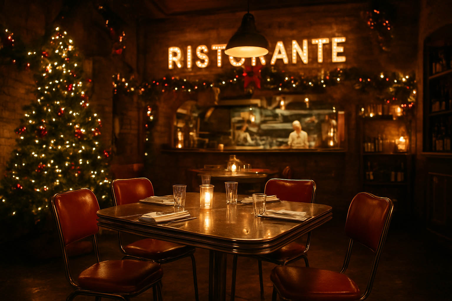 The Stainless Steel Dining Table and Chairs in Italian Christmas Restaurants