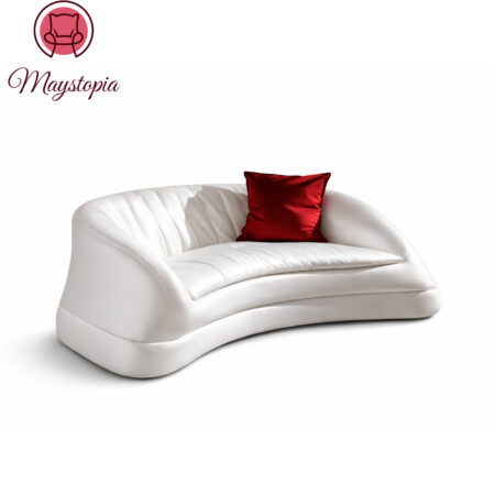 Sculptural White Leather Wavy Sofa